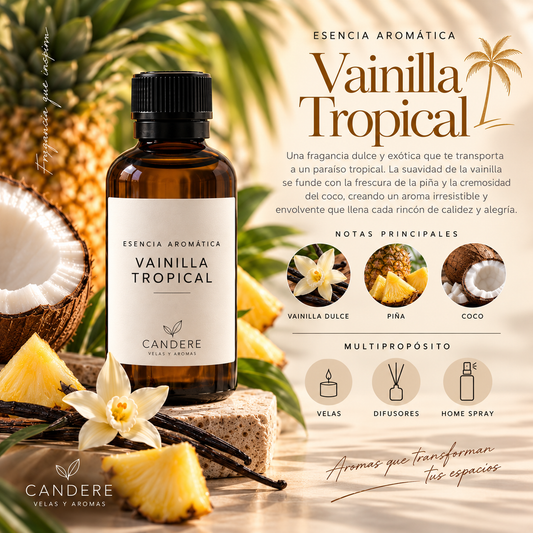 Fragancia Vainilla Tropical Esencia Aromática Multipropósito – Candere